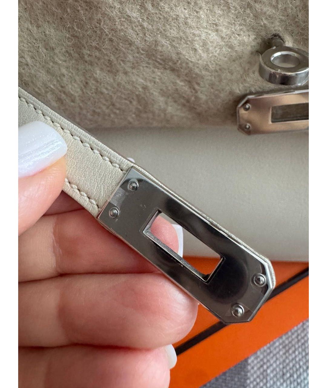 HERMES Бежевая кожаная сумка с короткими ручками, фото 5