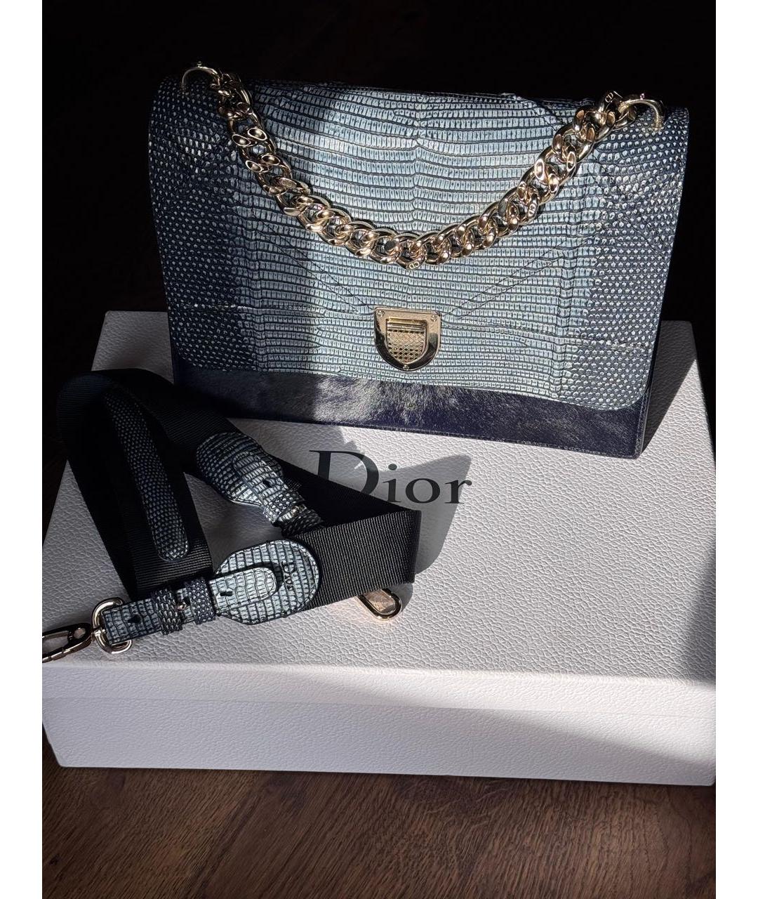 CHRISTIAN DIOR Голубая сумка с короткими ручками из экзотической кожи, фото 2