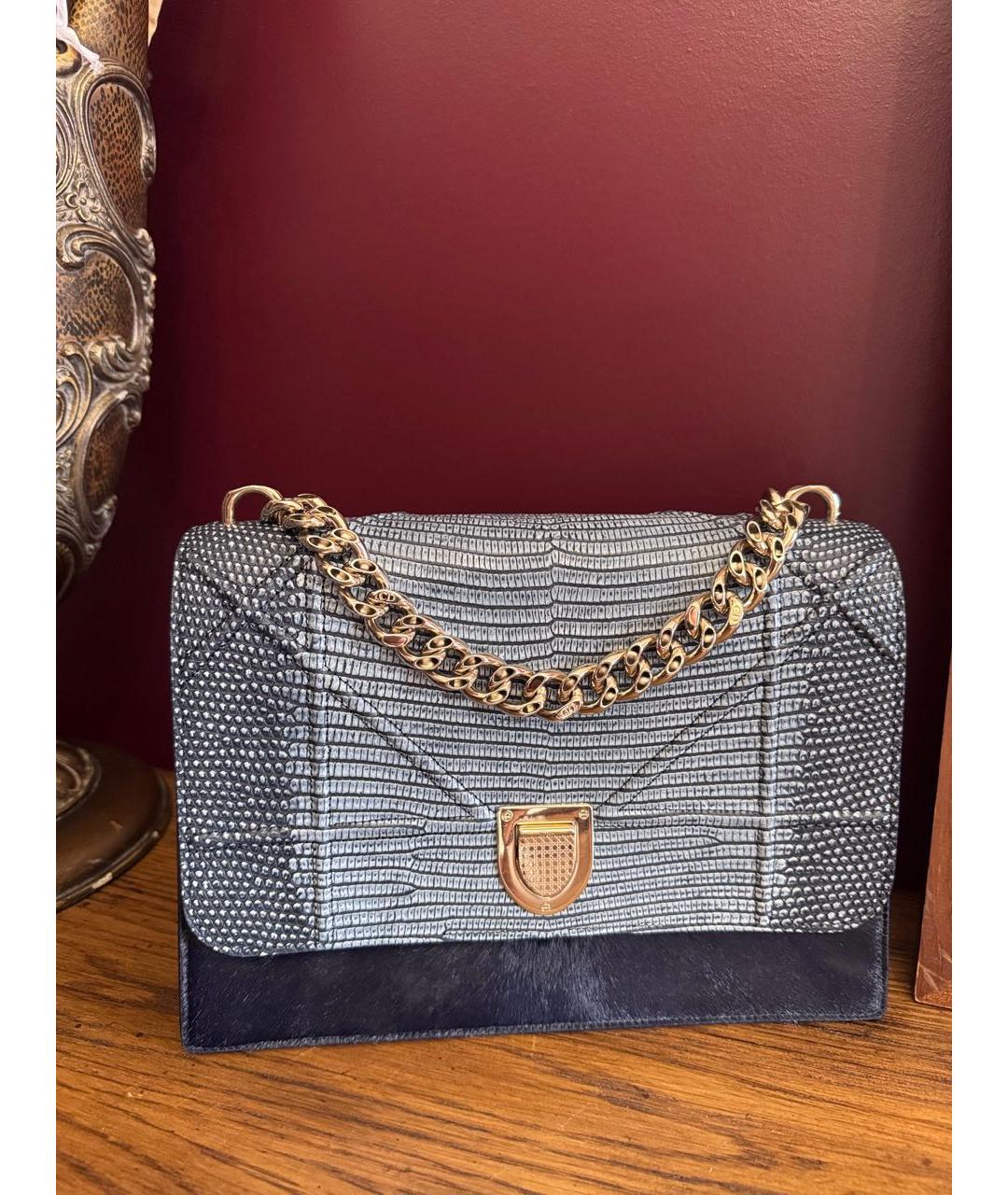 CHRISTIAN DIOR Голубая сумка с короткими ручками из экзотической кожи, фото 5