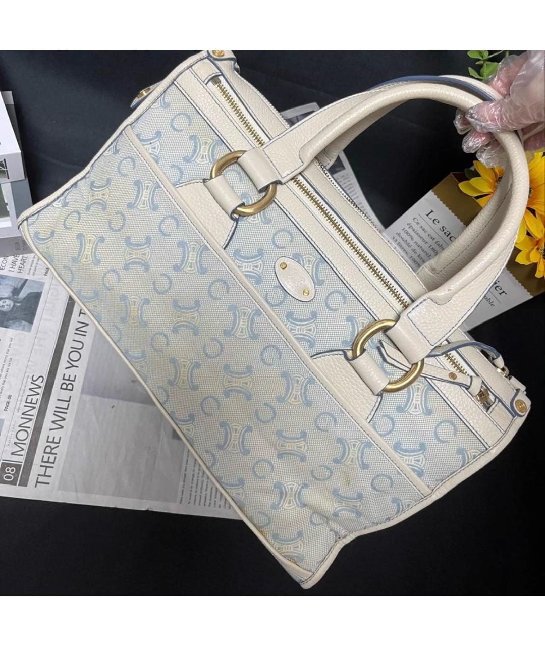 CELINE Голубая тканевая сумка с короткими ручками, фото 3