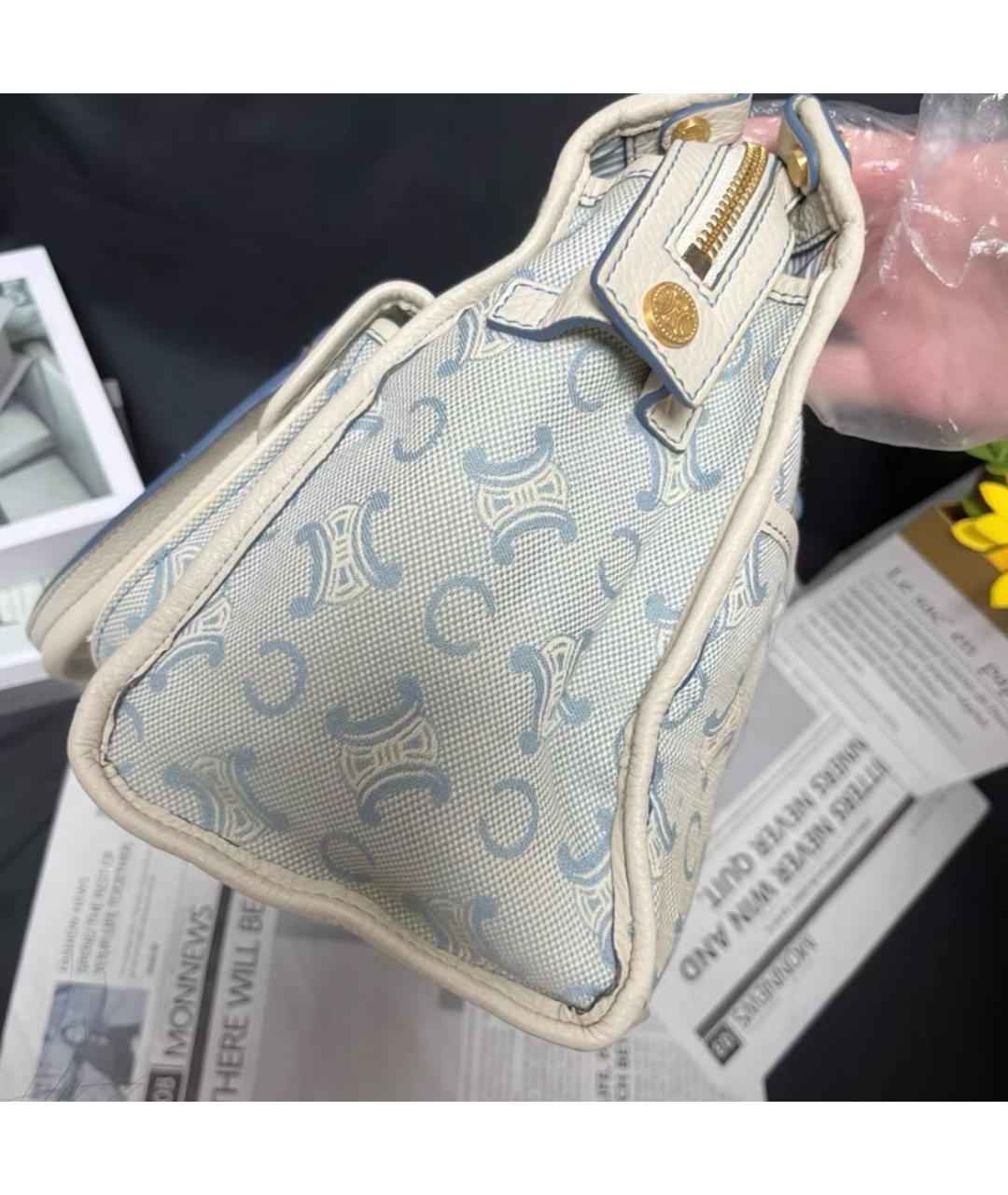 CELINE Голубая тканевая сумка с короткими ручками, фото 7