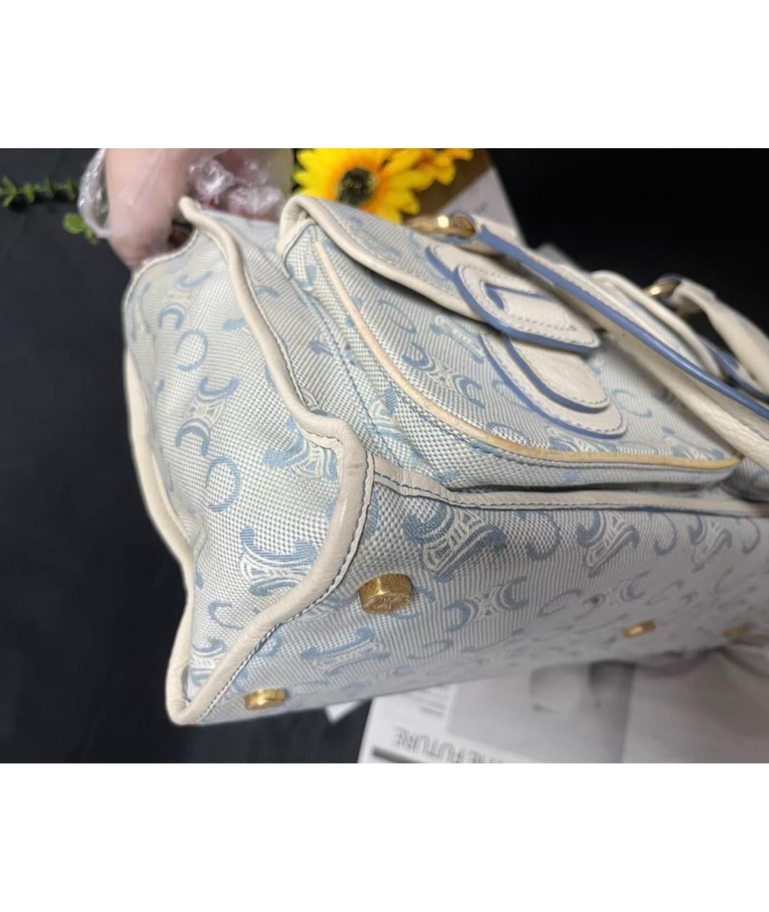 CELINE Голубая тканевая сумка с короткими ручками, фото 2