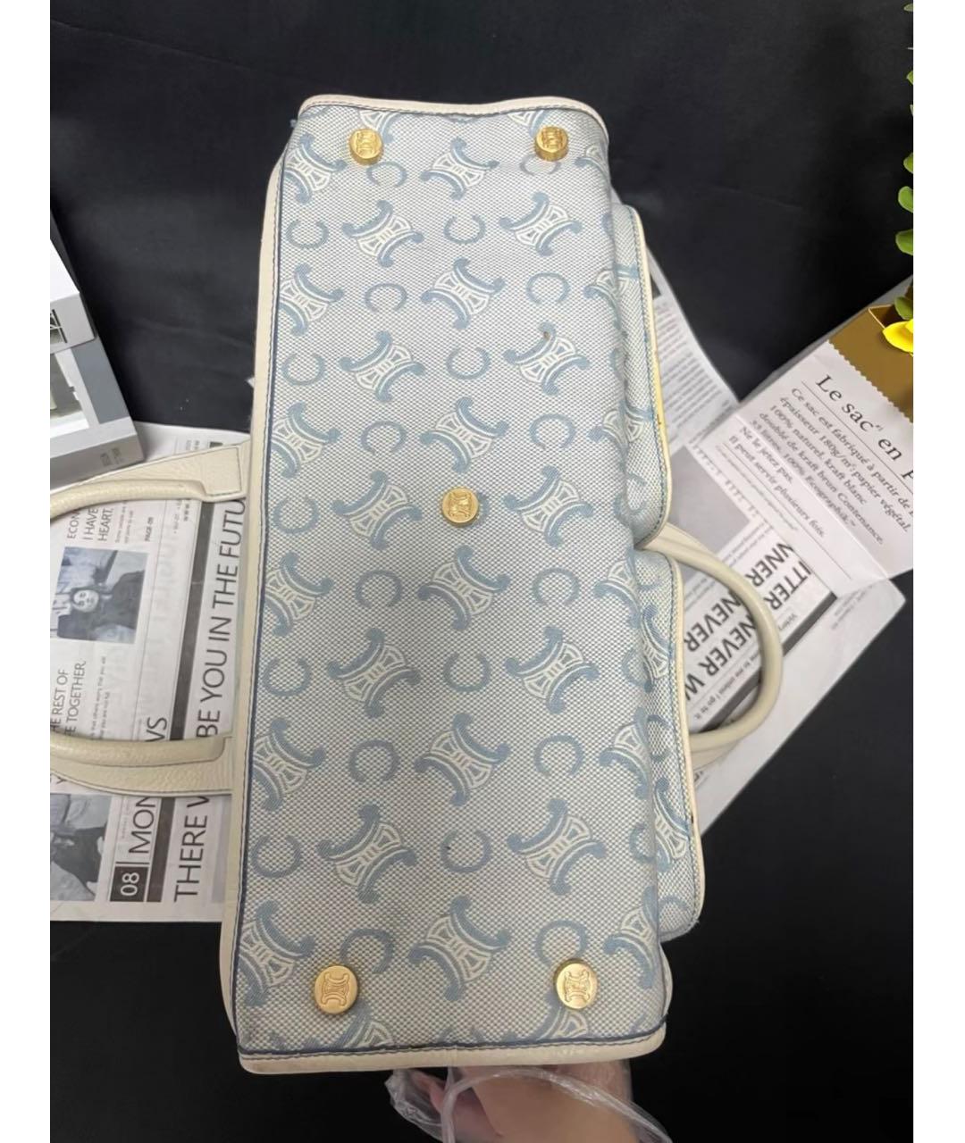 CELINE Голубая тканевая сумка с короткими ручками, фото 5