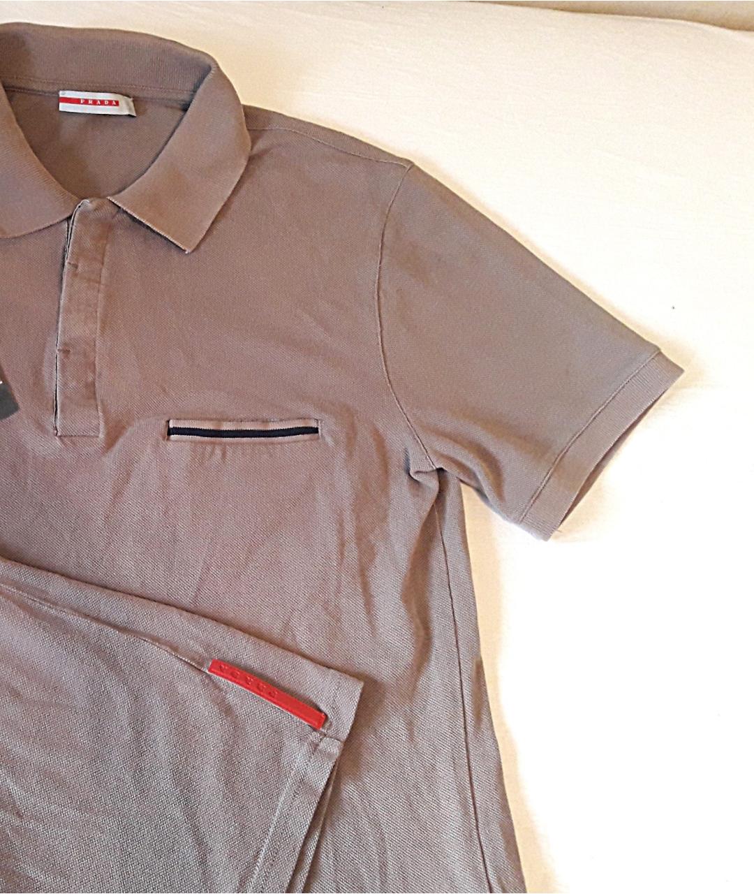 PRADA Коричневое хлопковое поло с коротким рукавом, фото 3