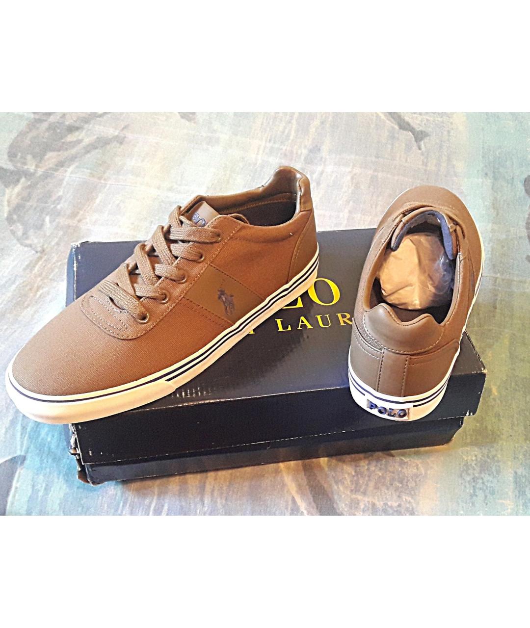 POLO RALPH LAUREN Коричневые кожаные низкие кроссовки / кеды, фото 3