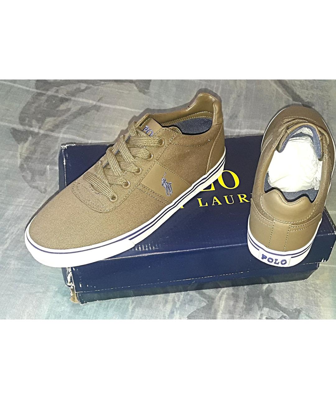 POLO RALPH LAUREN Коричневые кожаные низкие кроссовки / кеды, фото 4