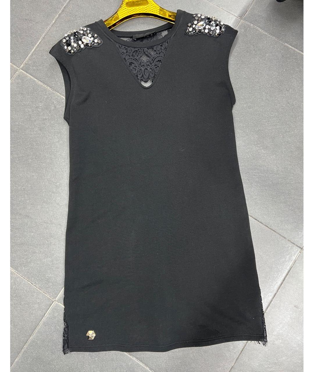 PHILIPP PLEIN Черное хлопковое повседневное платье, фото 4