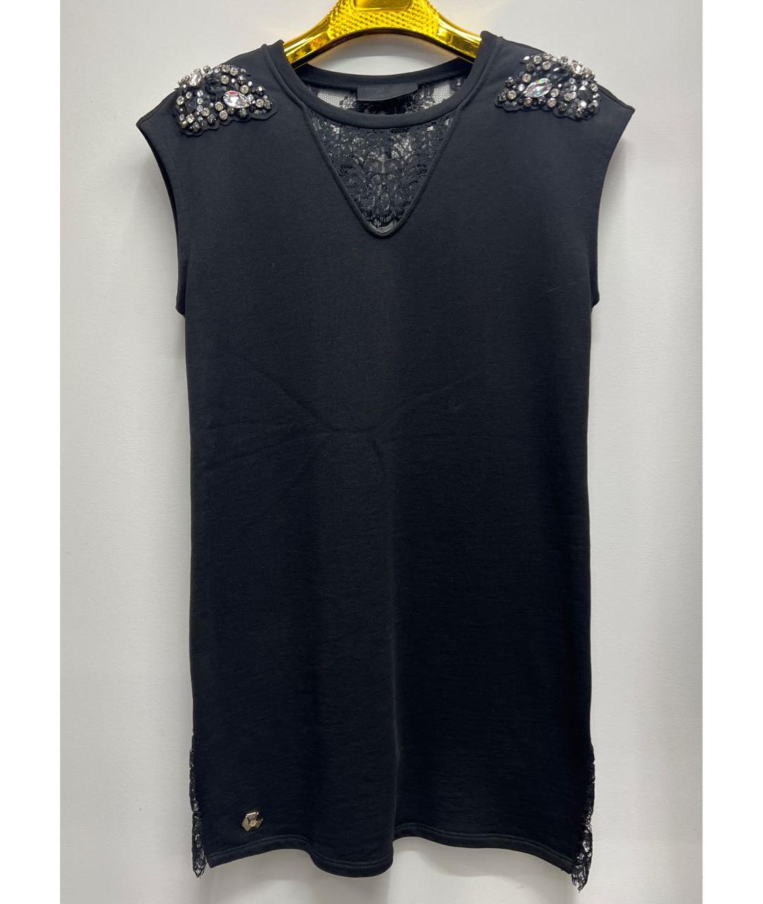 PHILIPP PLEIN Черное хлопковое повседневное платье, фото 9