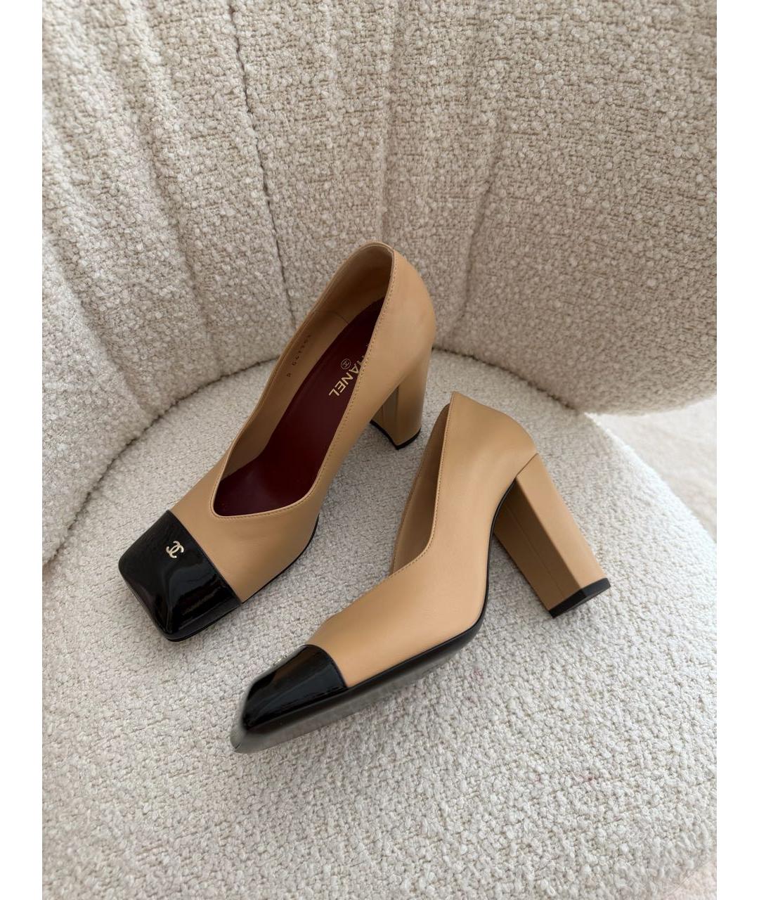 CHANEL Бежевые кожаные туфли, фото 9