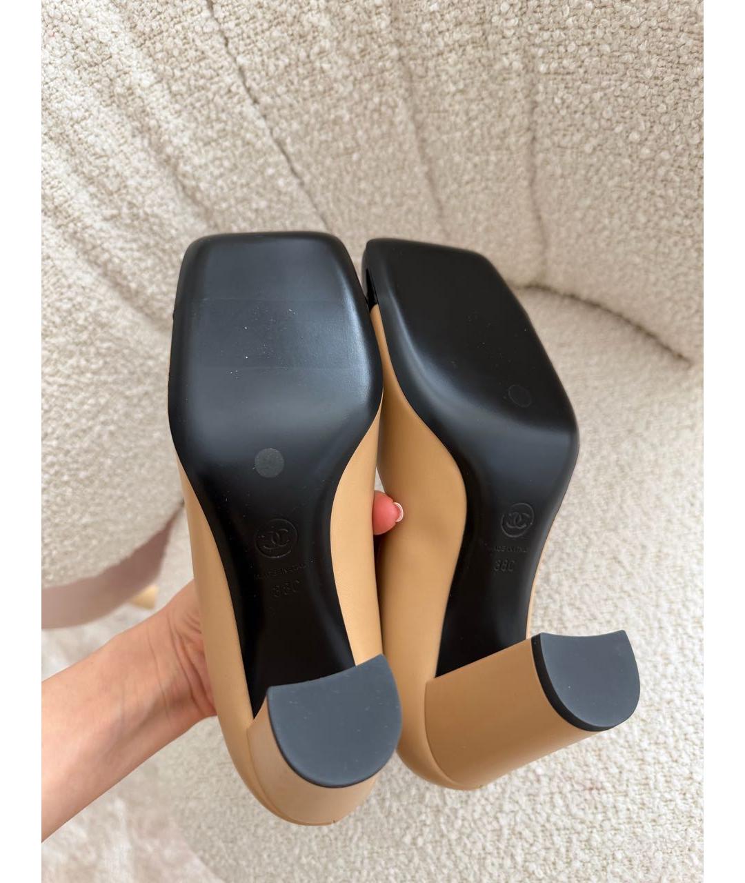 CHANEL Бежевые кожаные туфли, фото 3