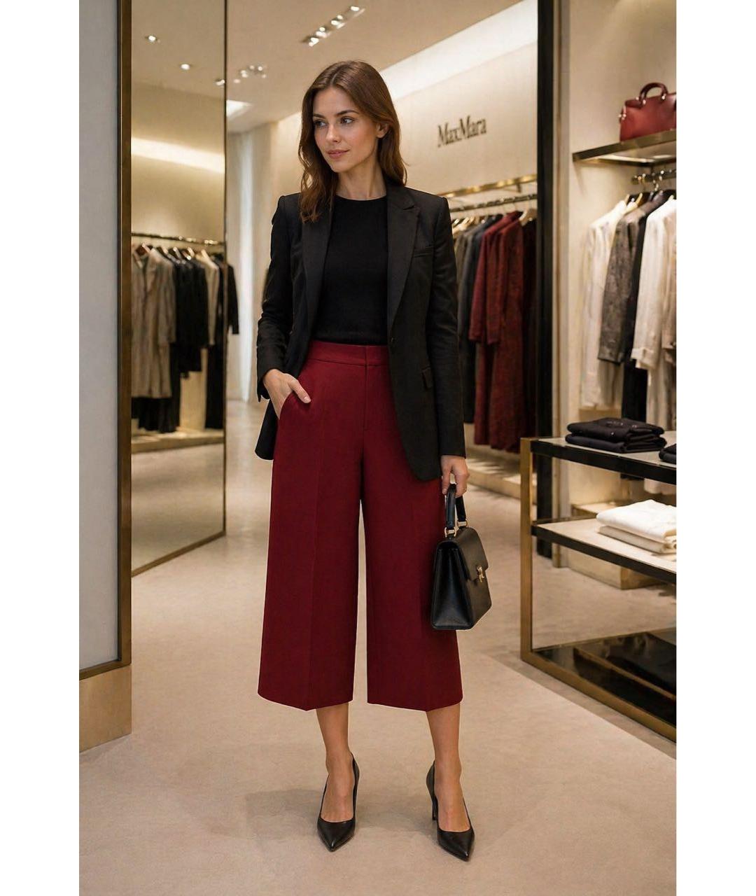 CHRISTIAN DIOR Бордовые шерстяные кюлоты, фото 2