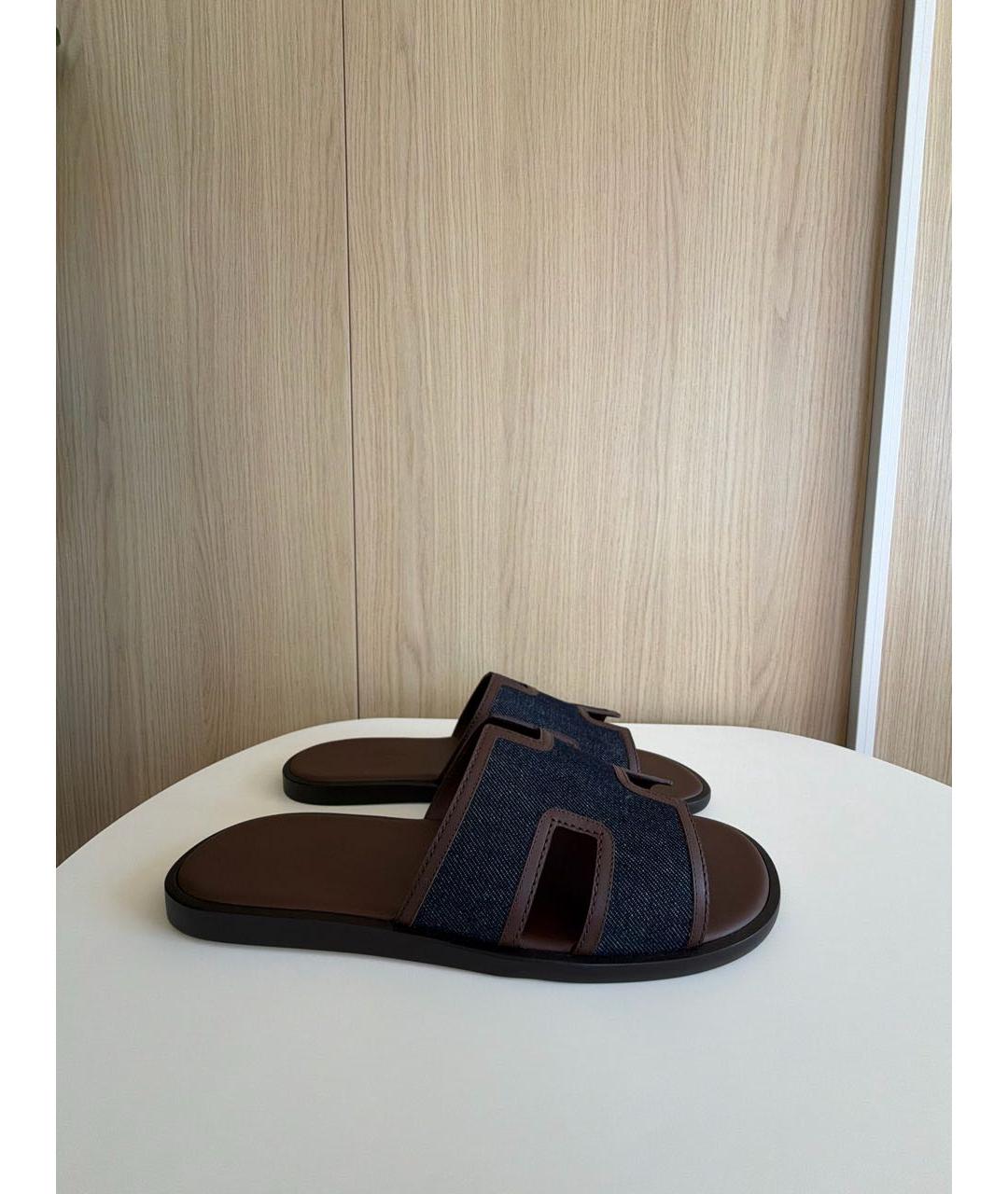 HERMES Коричневые кожаные шлепанцы, фото 9