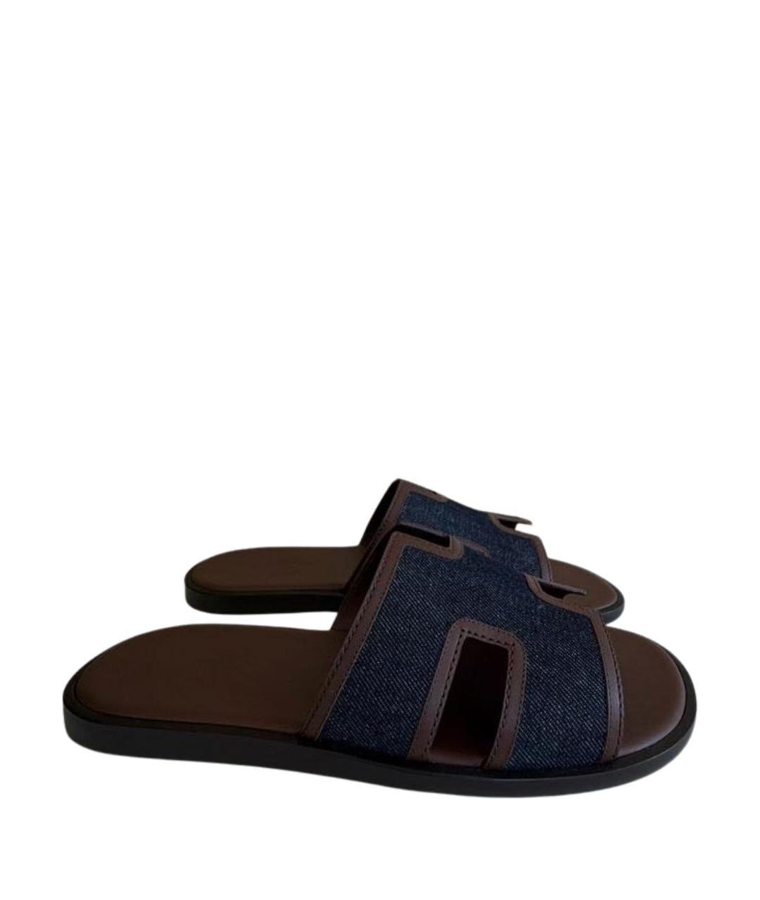 HERMES Коричневые кожаные шлепанцы, фото 1