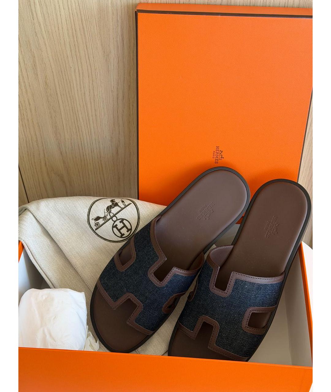 HERMES Коричневые кожаные шлепанцы, фото 5