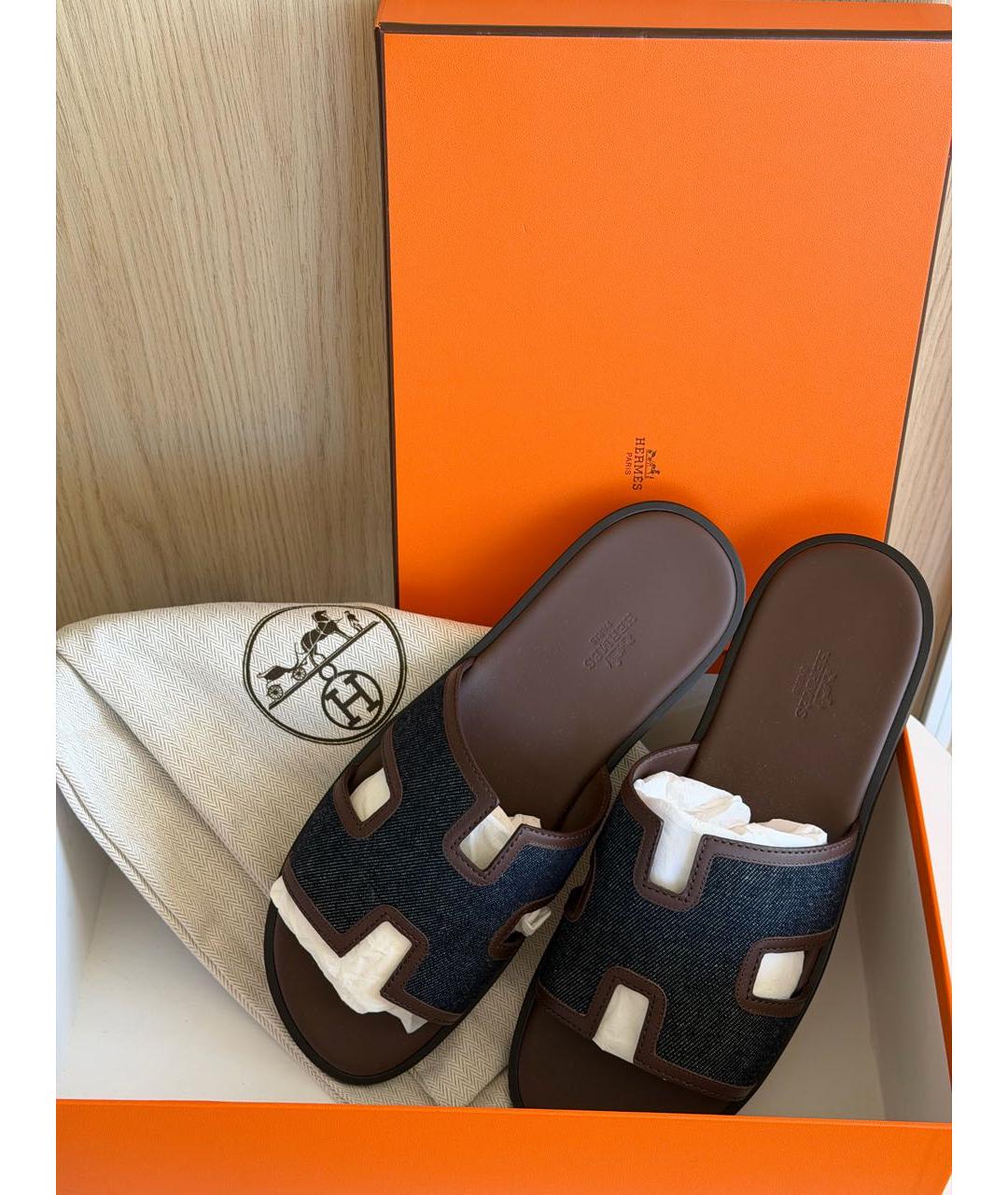 HERMES Коричневые кожаные шлепанцы, фото 6