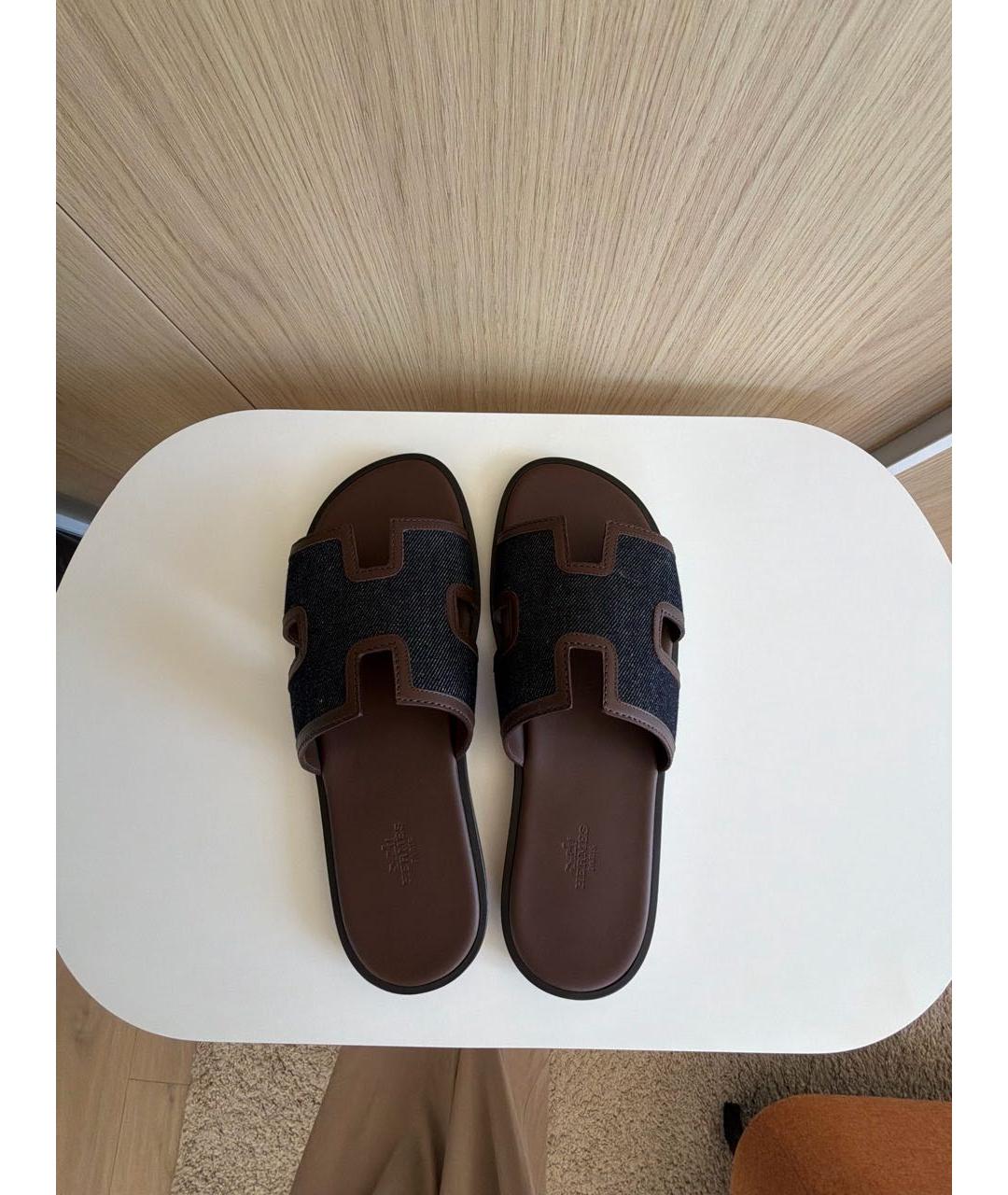 HERMES Коричневые кожаные шлепанцы, фото 3