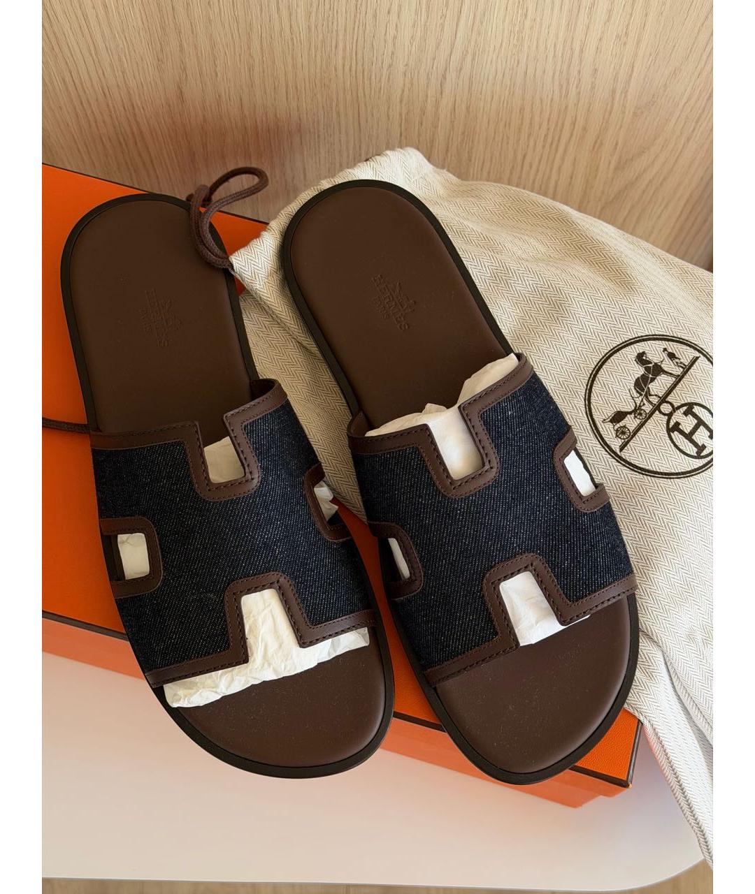 HERMES Коричневые кожаные шлепанцы, фото 7