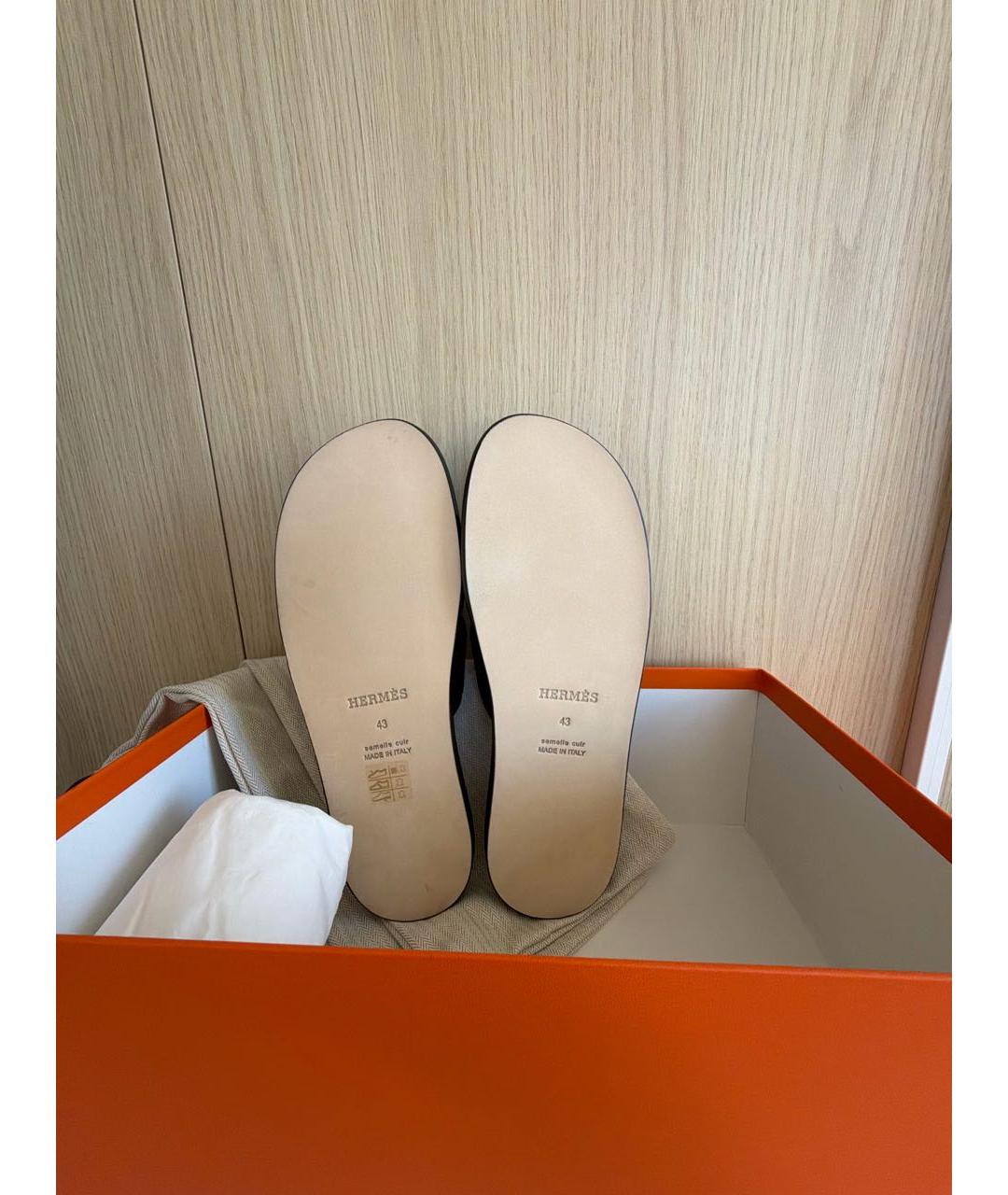 HERMES Коричневые кожаные шлепанцы, фото 8