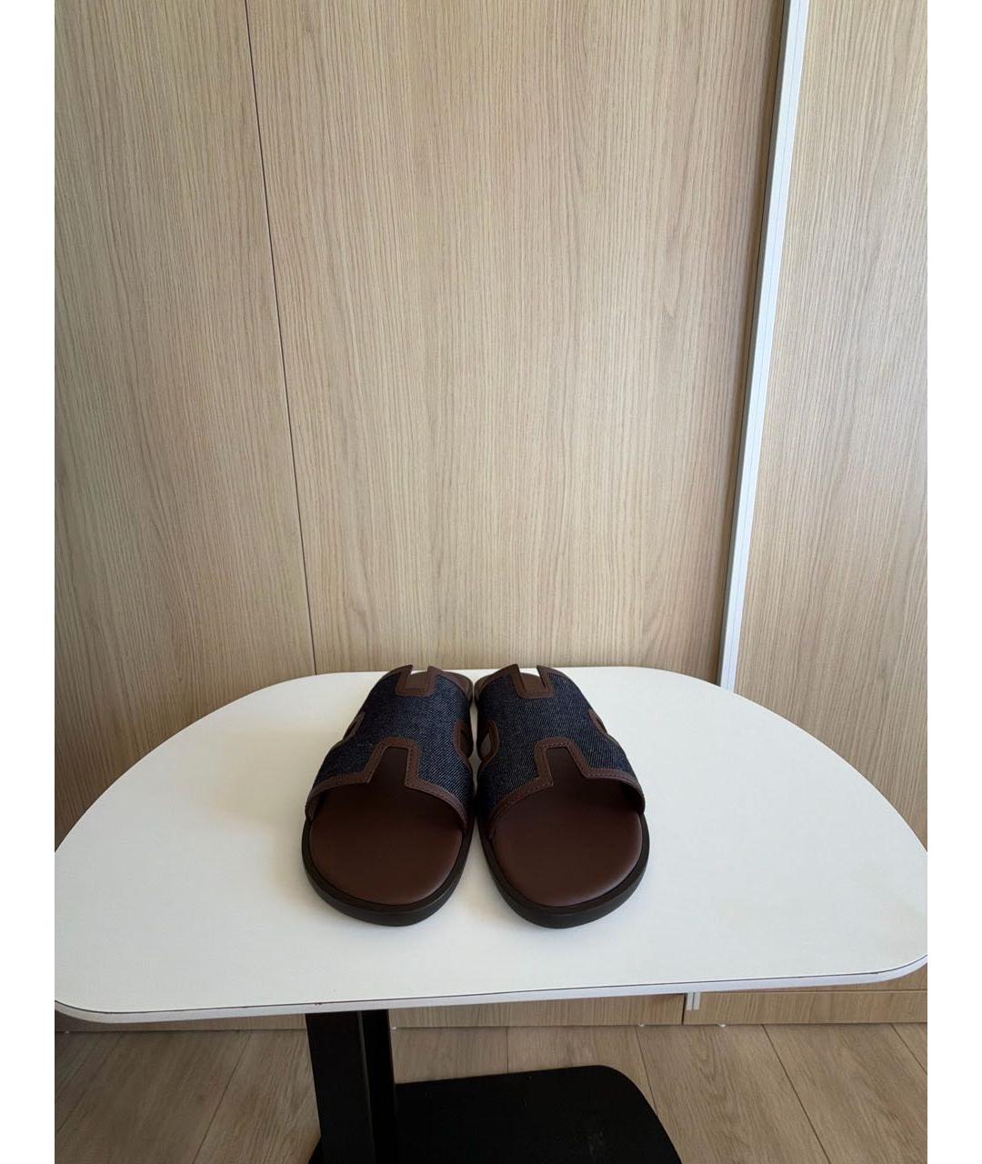 HERMES Коричневые кожаные шлепанцы, фото 2