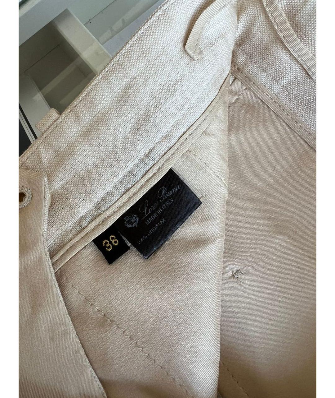 LORO PIANA Бежевые льняные брюки узкие, фото 4
