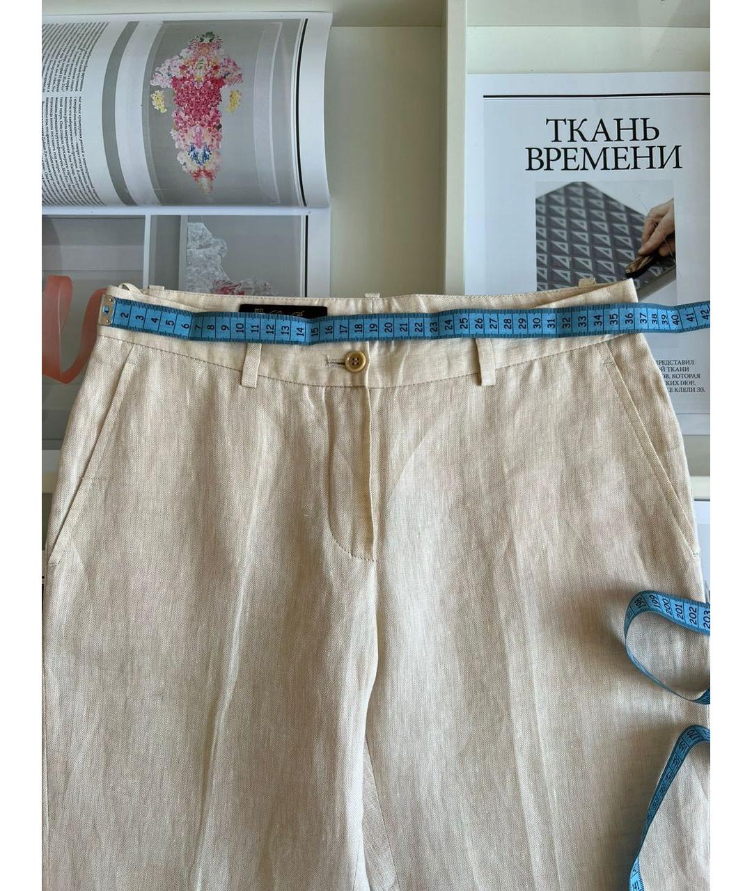 LORO PIANA Бежевые льняные брюки узкие, фото 6