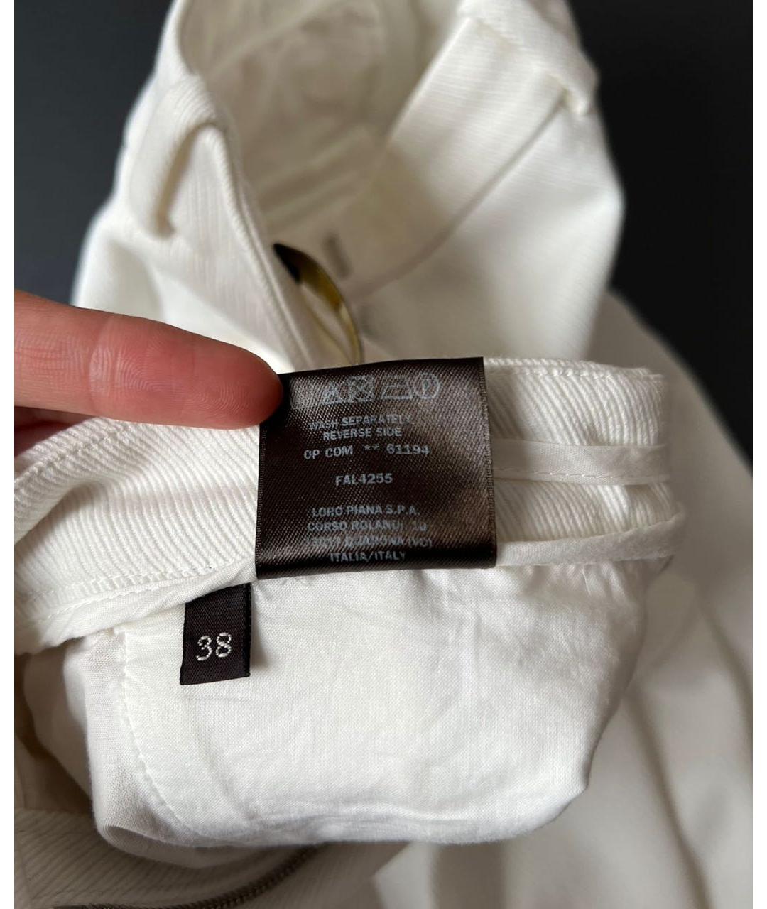 LORO PIANA Белые хлопковые прямые брюки, фото 4