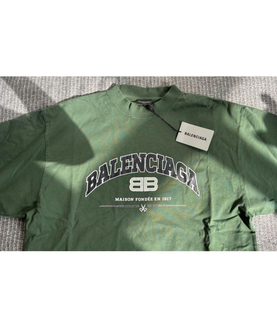 BALENCIAGA Зеленая хлопковая футболка, фото 2