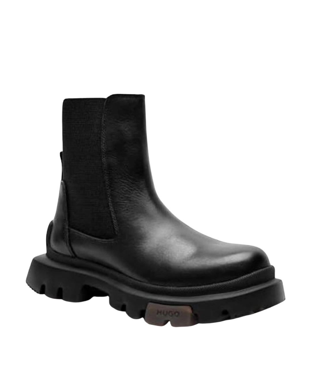 HUGO BOSS Черные кожаные высокие ботинки, фото 1