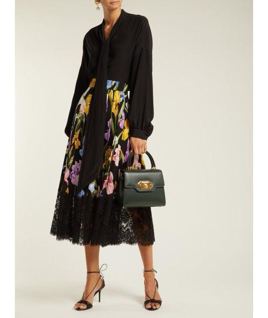 DOLCE&GABBANA Черная шелковая юбка миди, фото 2