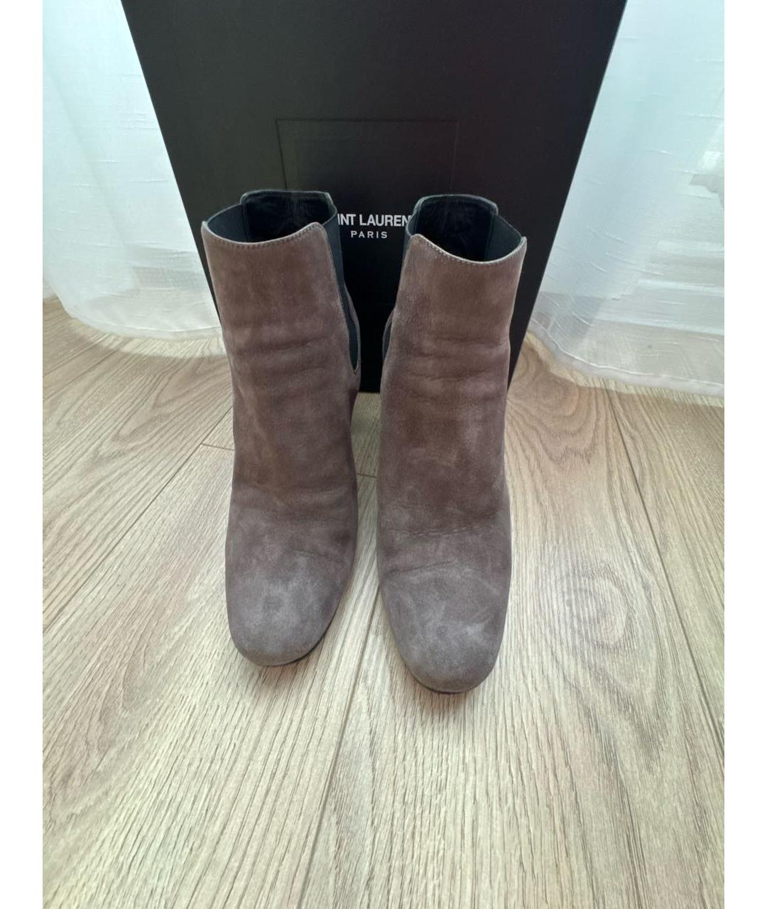 SAINT LAURENT Коричневые замшевые ботильоны, фото 2