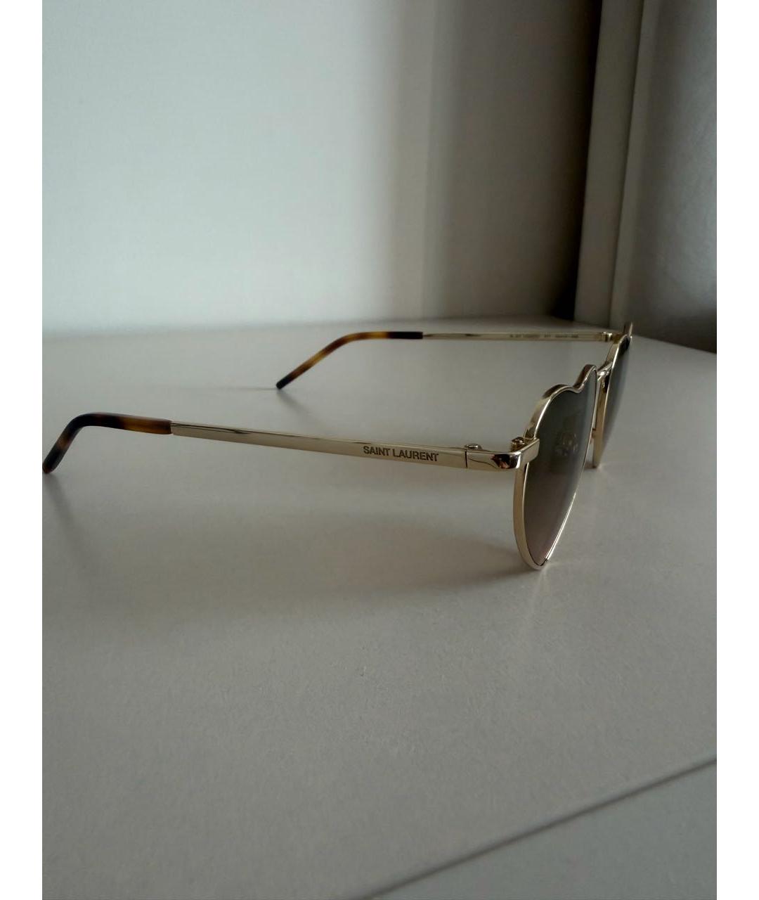 SAINT LAURENT Коричневые металлические солнцезащитные очки, фото 3