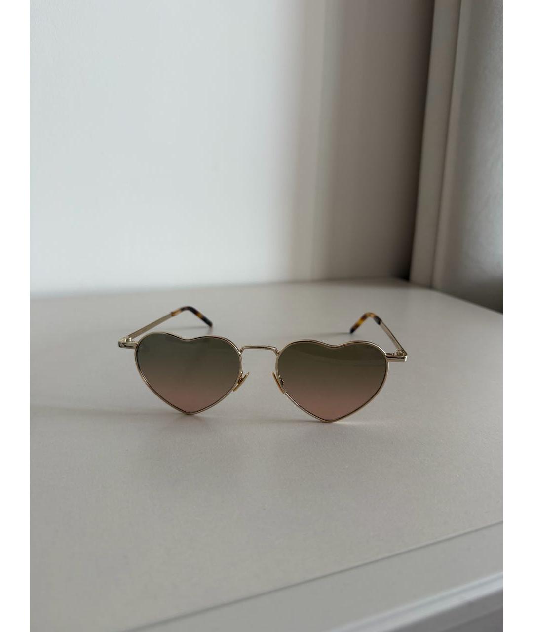 SAINT LAURENT Коричневые металлические солнцезащитные очки, фото 5