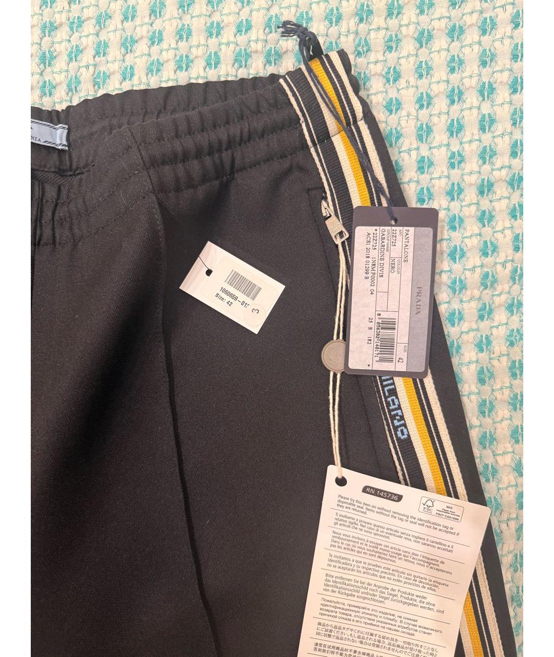 PRADA Черные полиэстеровые прямые брюки, фото 3