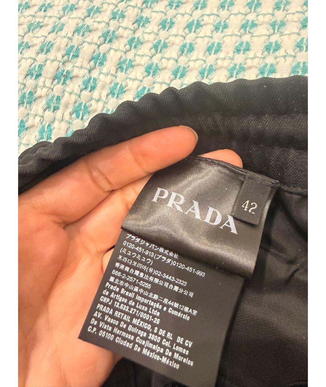 PRADA Черные полиэстеровые прямые брюки, фото 4