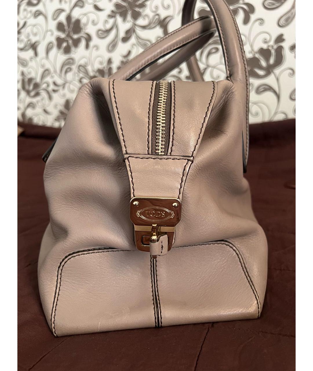 TOD'S Бежевая кожаная сумка с короткими ручками, фото 6