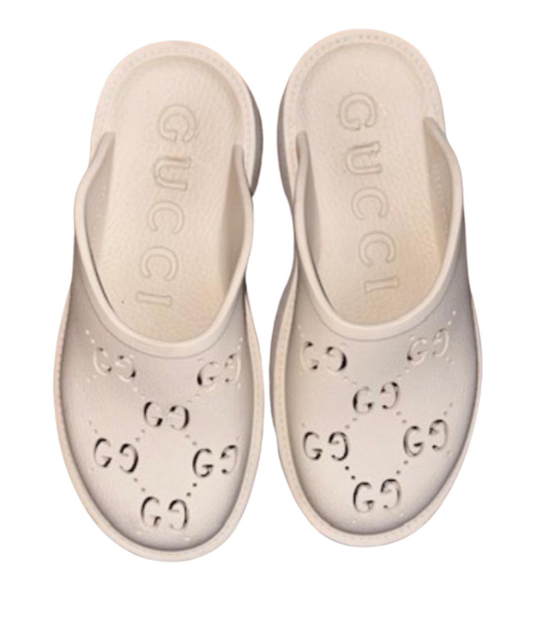GUCCI Бежевые резиновые шлепанцы, фото 1