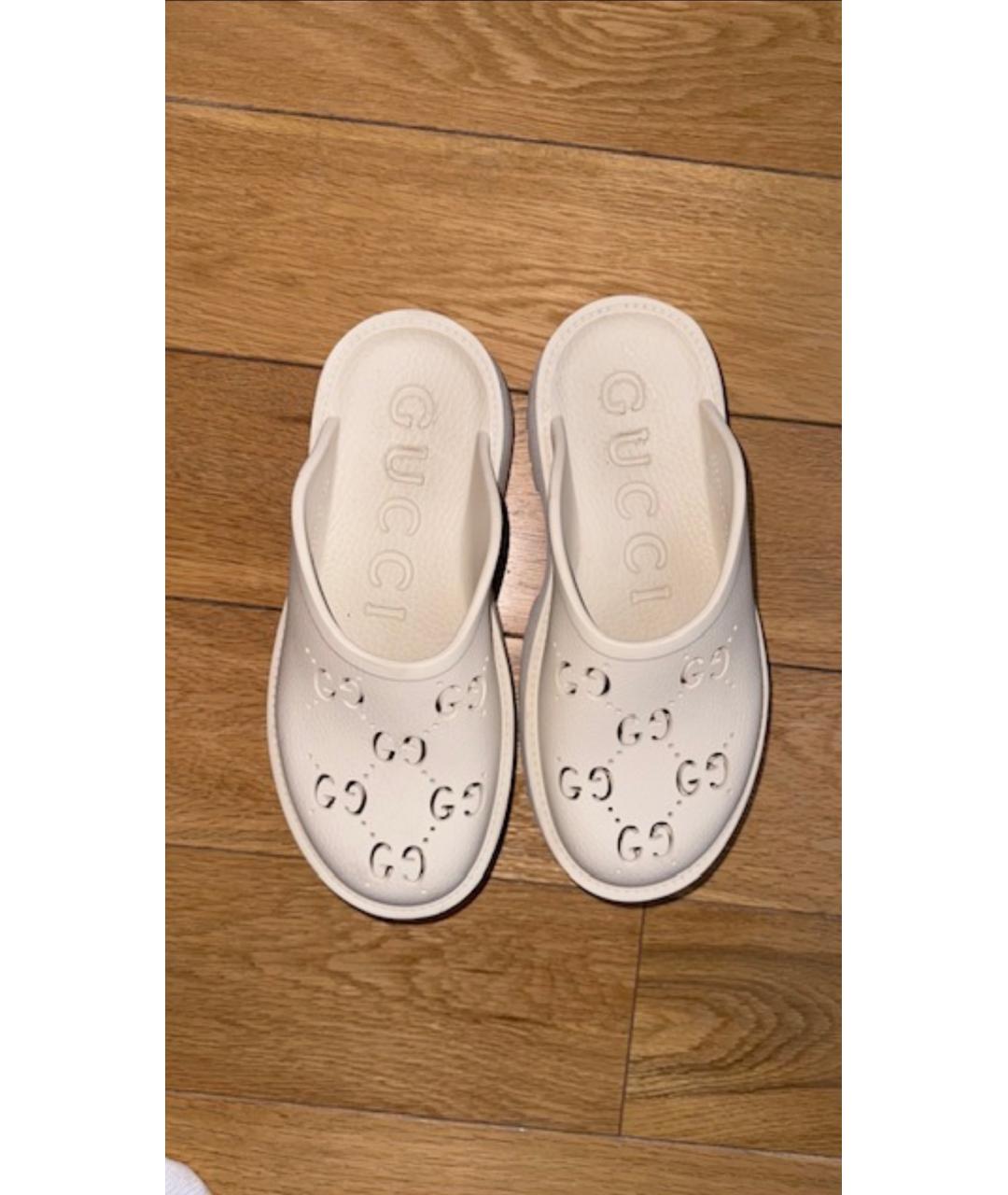 GUCCI Бежевые резиновые шлепанцы, фото 5