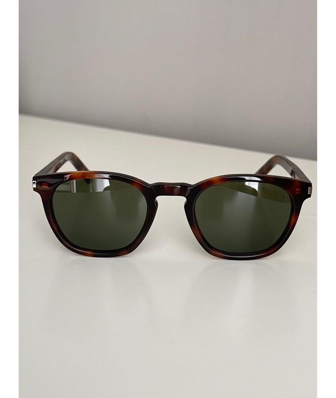 SAINT LAURENT Коричневые пластиковые солнцезащитные очки, фото 9
