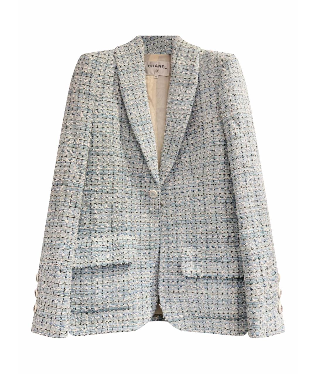 CHANEL Голубой твидовый жакет/пиджак, фото 1