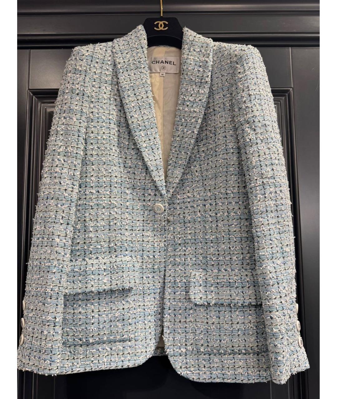 CHANEL Голубой твидовый жакет/пиджак, фото 4