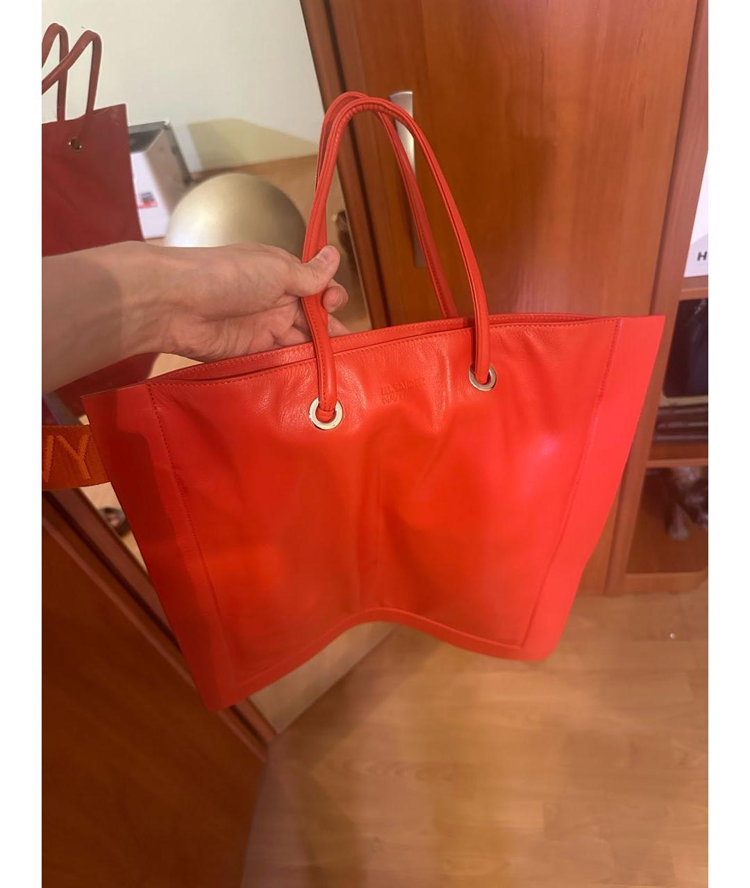 JIL SANDER Красная кожаная сумка тоут, фото 2