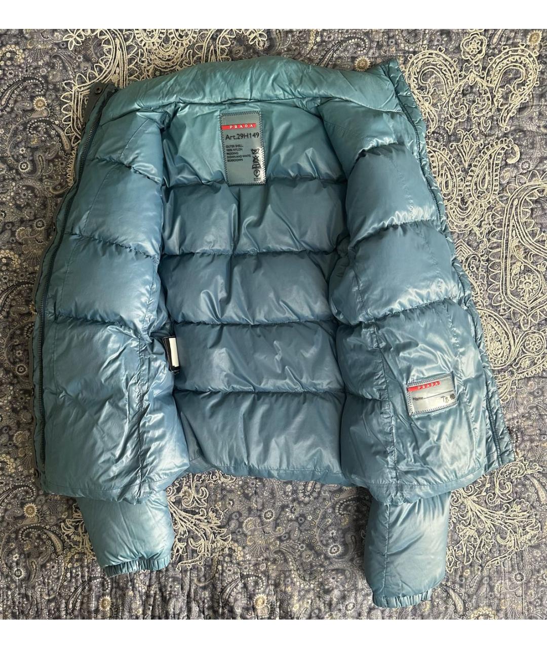 PRADA Голубой полиамидовый пуховик, фото 3
