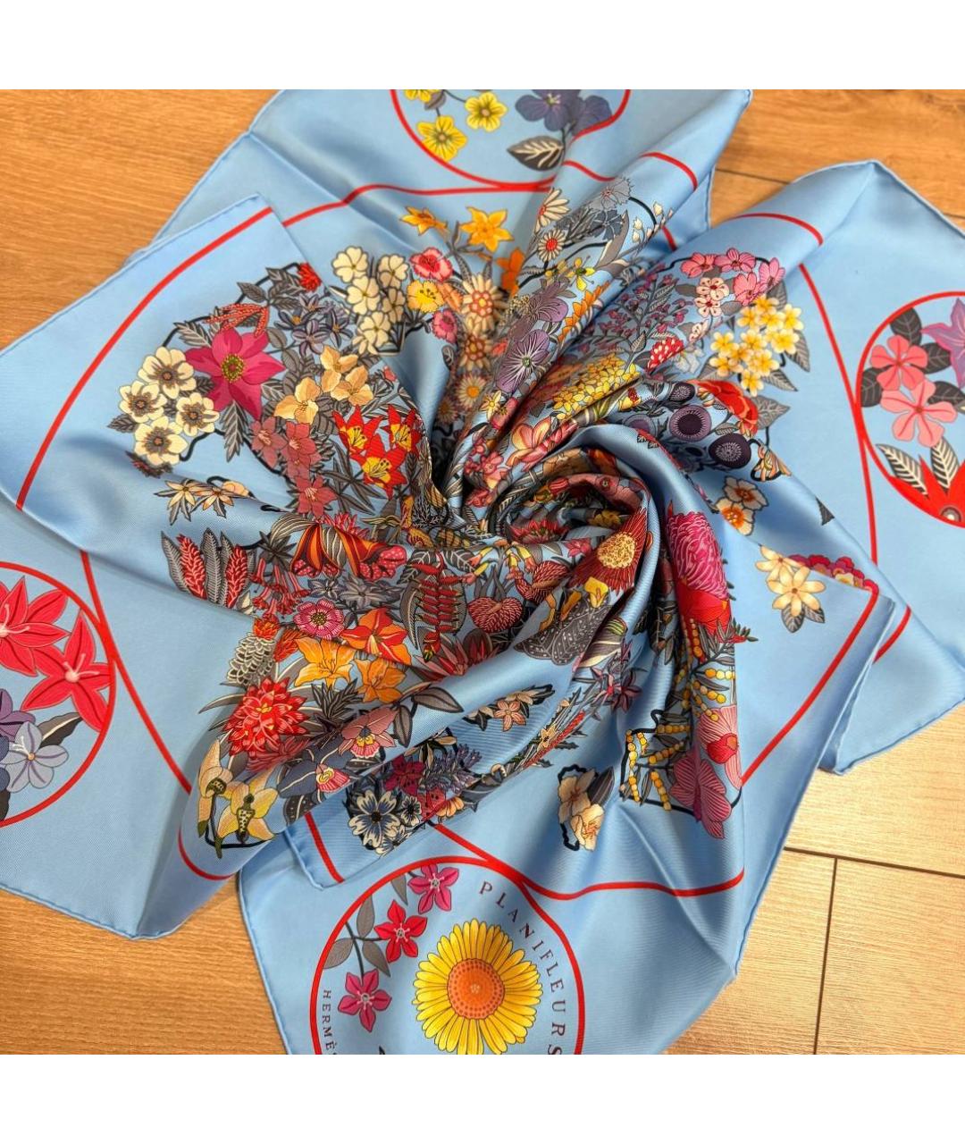 HERMES Голубой шелковый платок, фото 4