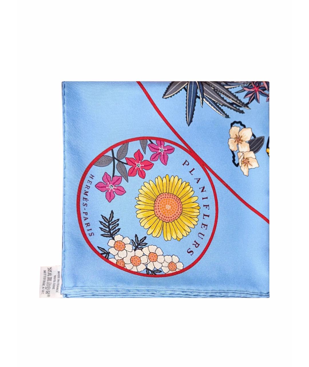 HERMES Голубой шелковый платок, фото 1