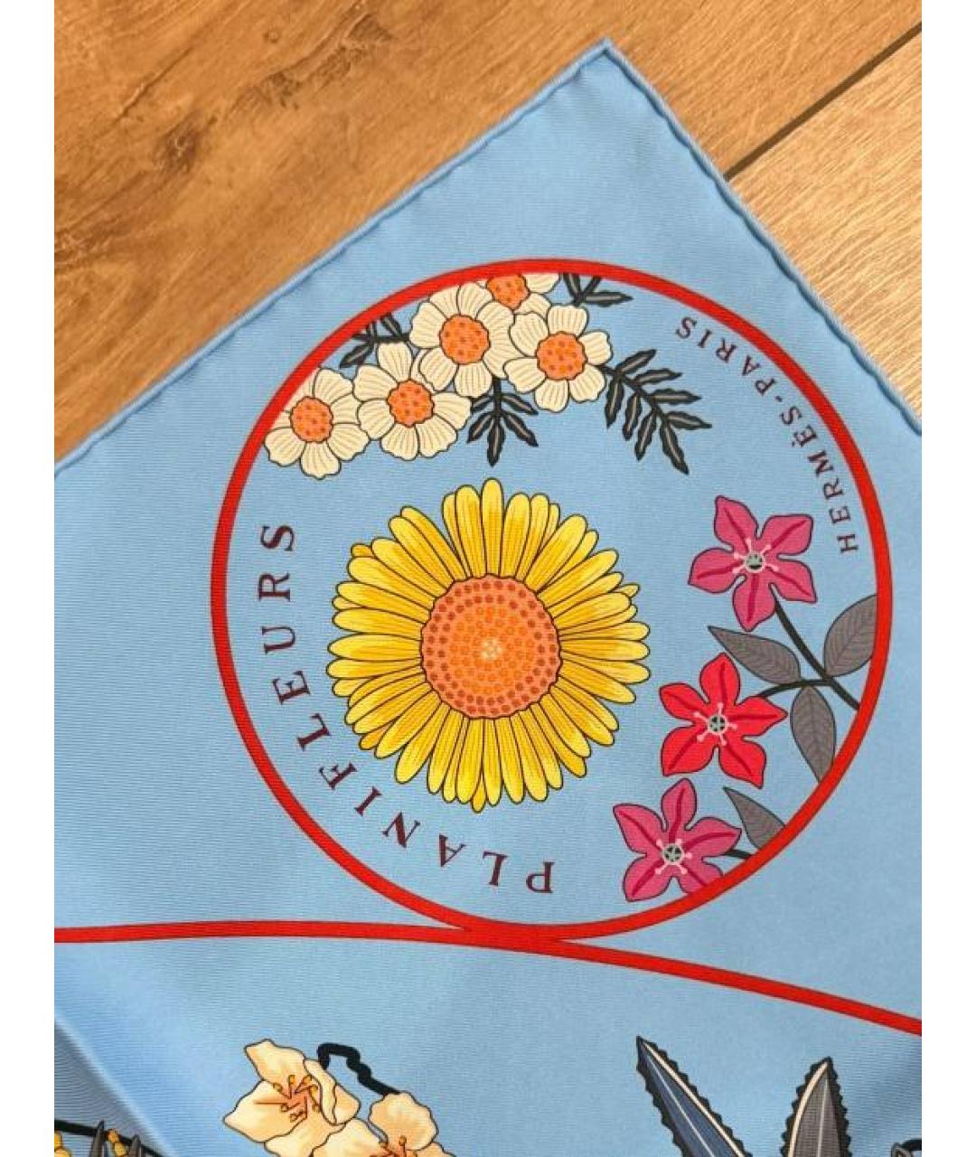 HERMES Голубой шелковый платок, фото 5