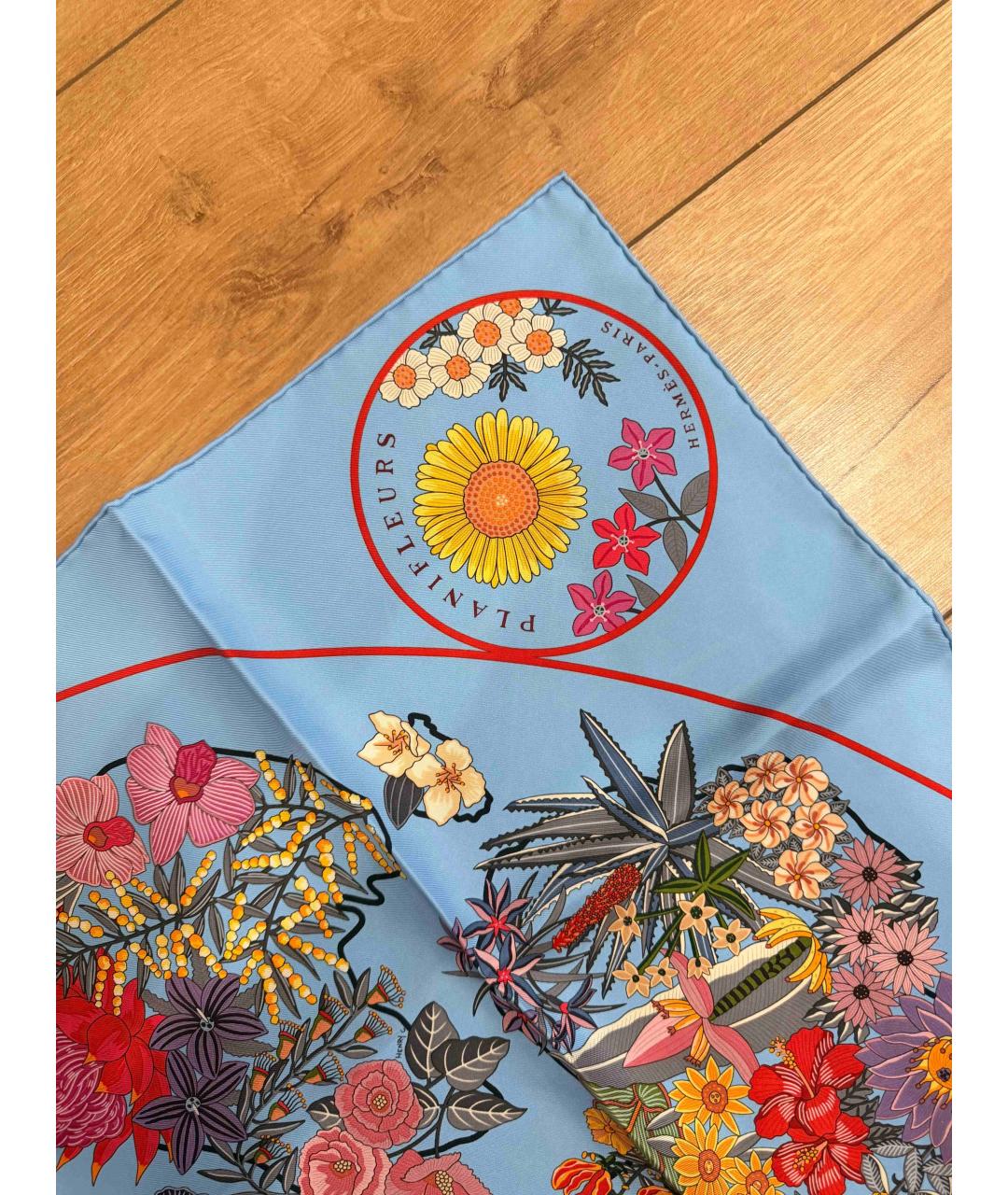 HERMES Голубой шелковый платок, фото 2