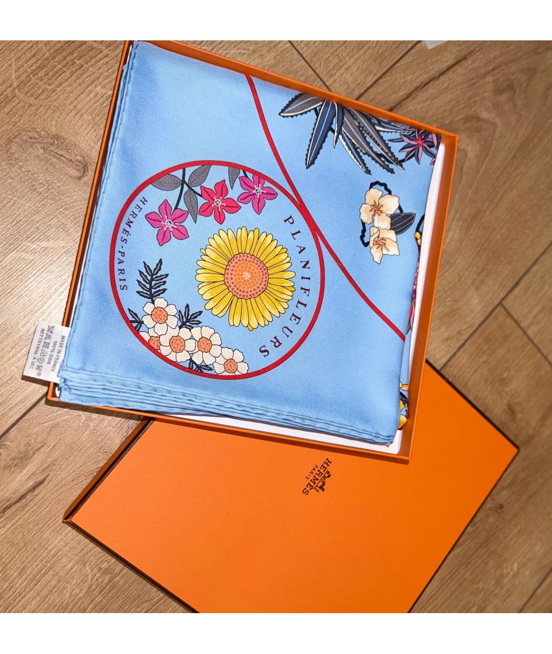 HERMES Голубой шелковый платок, фото 6