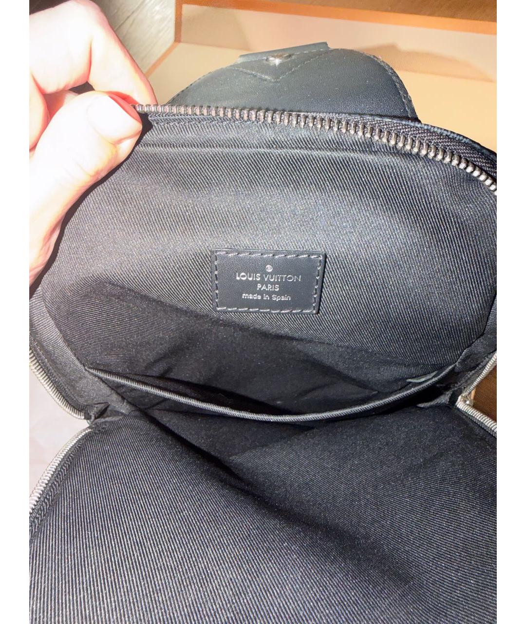 LOUIS VUITTON Черная кожаная барсетка, фото 8