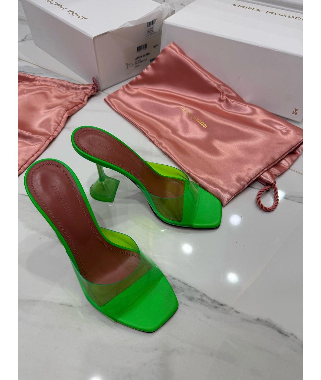 Amina Muaddi Зеленые мюли, фото 3
