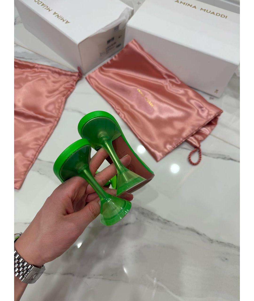 Amina Muaddi Зеленые мюли, фото 4